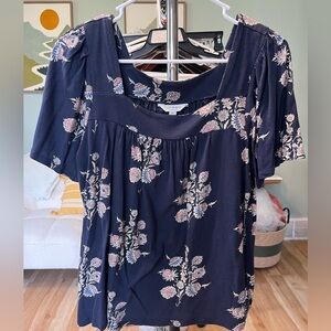 Lucky Brand Navy Floral Square-Neck Tunic Top